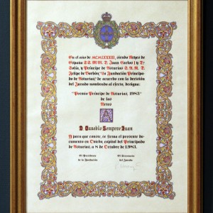 Diploma del Premio Príncipe de Asturias a las Arte, 1983